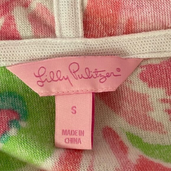 LILLY PULITZER Megan Hooded Tunic Terrycloth Swim Cover Up Pink Flamingos Small - Picture 5 of 17
